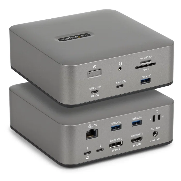 StarTech.com Docking Station Thunderbolt 5 Gris, 3 Pantallas 4K 144Hz, PD 140W StarTech.com Docking Station Thunderbolt 5 Gris, 3 Pantallas 4K 144Hz, PD 140W