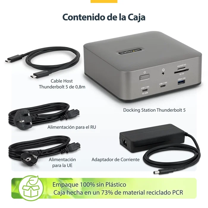 StarTech.com Docking Station Thunderbolt 5 Gris, 3 Pantallas 4K 144Hz, PD 140W StarTech.com Docking Station Thunderbolt 5 Gris, 3 Pantallas 4K 144Hz, PD 140W