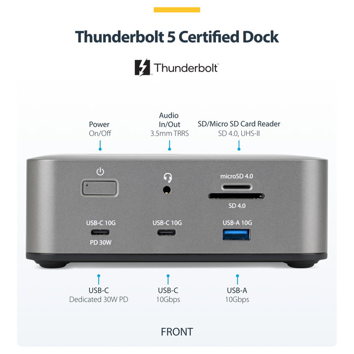 Startech 215ue-tb5usb4dock Base para Portátil y Replicador de Puertos Alámbrico Thunderbolt 5 Gris Startech 215ue-tb5usb4dock Base para Portátil y Replicador de Puertos Alámbrico Thunderbolt 5 Gris