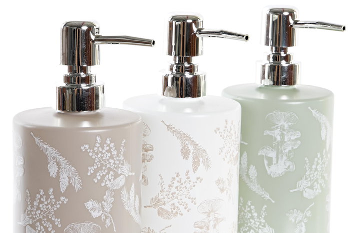 DKD Home Decor Dosificador Estilo Alpino Blanco Marron 8 x 17 x 10 cm Capacidad 450ml (12 Unidades)