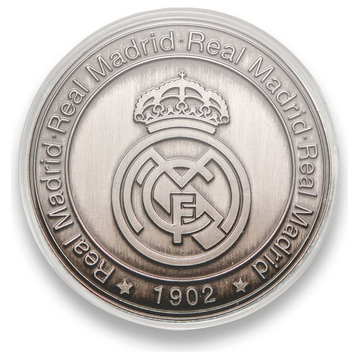 REAL MADRID Moneda Oficial 'El Mejor Equipo del Mundo' en Níquel Antiguo - Colección Zamak con Cápsula Acrílica y Caja - Artículo de Colección