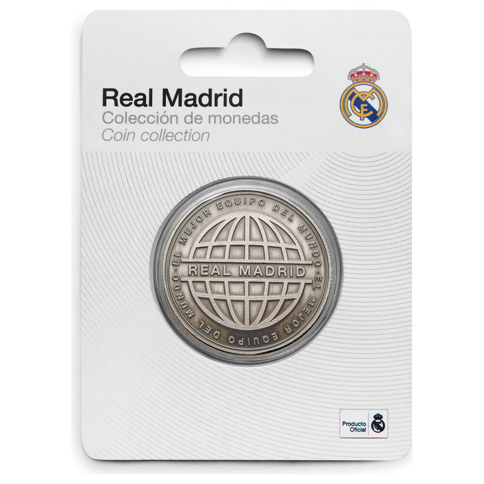 REAL MADRID Moneda Oficial 'El Mejor Equipo del Mundo' en Níquel Antiguo - Colección Zamak con Cápsula Acrílica y Caja - Artículo de Colección