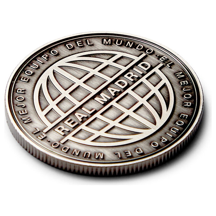 REAL MADRID Moneda Oficial 'El Mejor Equipo del Mundo' en Níquel Antiguo - Colección Zamak con Cápsula Acrílica y Caja - Artículo de Colección