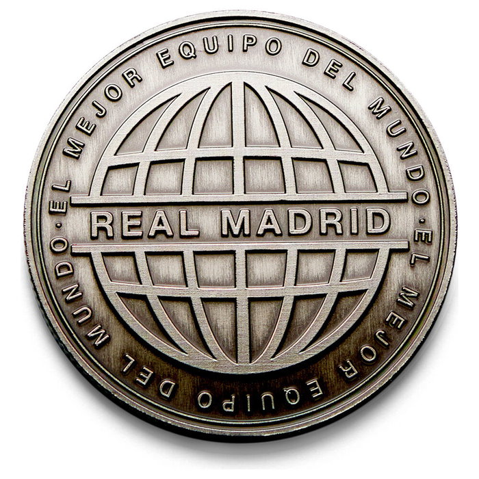 REAL MADRID Moneda Oficial 'El Mejor Equipo del Mundo' en Níquel Antiguo - Colección Zamak con Cápsula Acrílica y Caja - Artículo de Colección