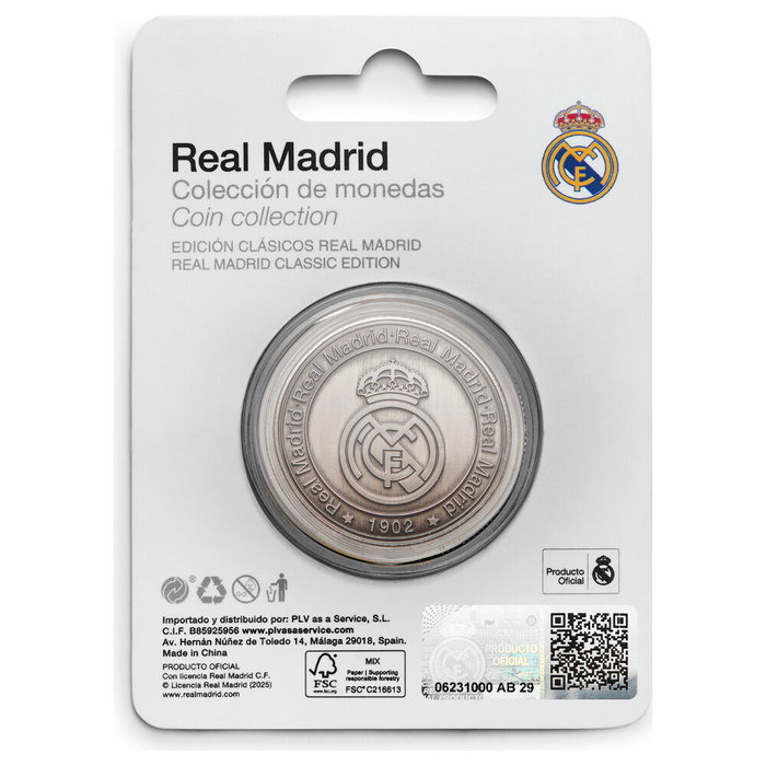 REAL MADRID Moneda Oficial 'El Mejor Equipo del Mundo' en Níquel Antiguo - Colección Zamak con Cápsula Acrílica y Caja - Artículo de Colección