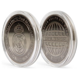 REAL MADRID Moneda Oficial 'El Mejor Equipo del Mundo' en Níquel Antiguo - Colección Zamak con Cápsula Acrílica y Caja - Artículo de Colección