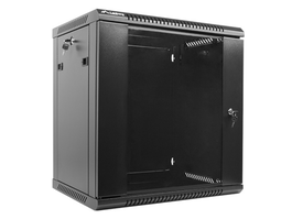 Lanberg Armario Mural Rack 19 Pulgadas 12U, Bastidor de Pared en Acero Negro con Puerta de Vidrio Templado, 2 Ventiladores, IP20