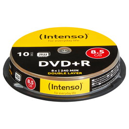 Intenso DVD+R DL 8.5GB 8x Speed, Caja Cakebox, 10 unidades, Doble Capa, 240 min Grabación
