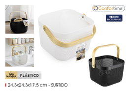 Inde Cesta de Plástico Cuadrada con Asa de Madera para Organización (12 Unidades)