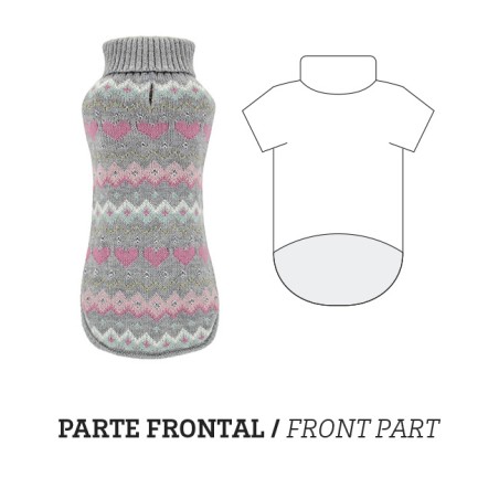 Nayeco Jersey Betty 35 cm Jersey de Punto para Perro con Lujo y Corazones Rosas Ajustable con Ojal para Correa