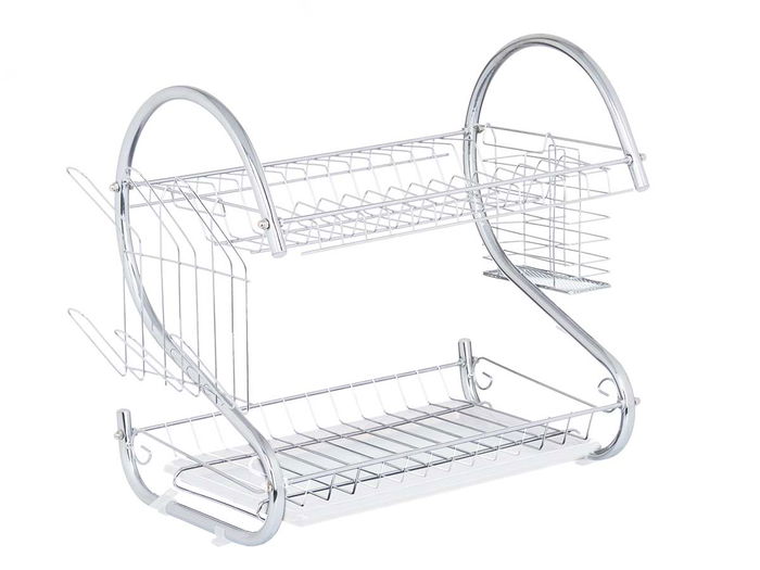 Kinvara Escurreplatos de 2 Pisos Cromado Blanco Metal y Plástico 40x26.5x11.5 cm (Set de 6)