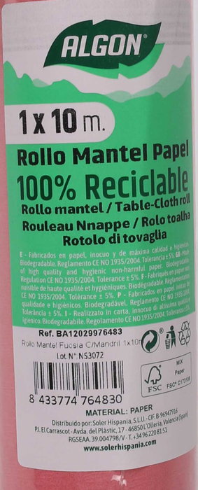 Algon Rollo Mantel Fucsia Con Mandril 1 x 10 m (12 Unidades)