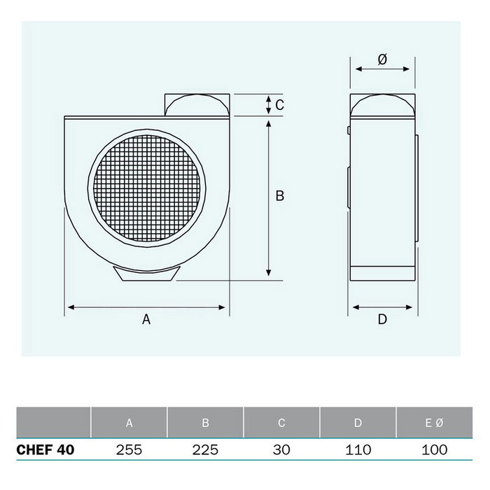 Novovent Extractor Centrífugo Chef 40, 60 W, 350 m³/h para Campana de Cocina, Filtro Antigrasa Metálico, 220-240 V, Adaptador para Tubo Ø100 mm