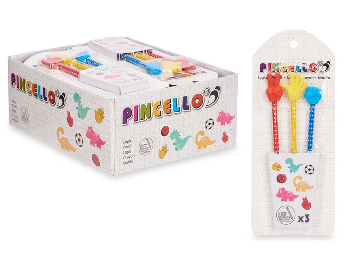 Pincello Set 3 Lapiceros con Goma Dedos Surtidos 11x26.5x1.5 cm (Set de 32)