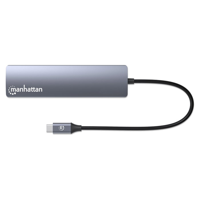Manhattan Hub USB-C 6-in-1 4K HDMI 3x USB-A 5 Gb/s Power Delivery 100W Plata