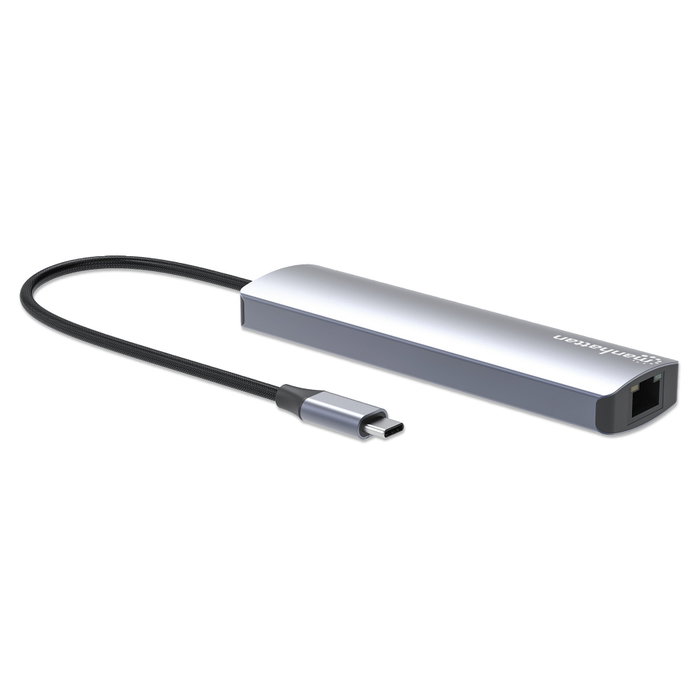 Manhattan Hub USB-C 6-in-1 4K HDMI 3x USB-A 5 Gb/s Power Delivery 100W Plata