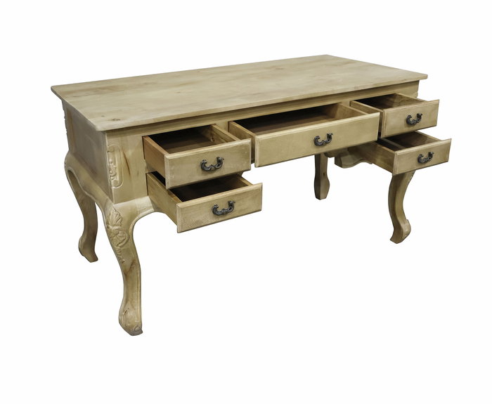 DKD Home Decor Escritorio Toscana Natural Blanco 133 x 68 x 75 cm con 5 Cajones