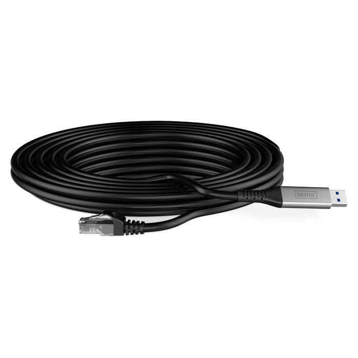 Digitus Cable Ethernet USB-A a RJ45 Cat6a 3 m, 1 Gbit/s, Blindaje S/FTP, Conectores Derechos, Plug & Play