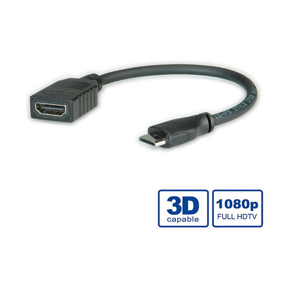 Roline Cable HDMI de alta velocidad con Ethernet, HDMI tipo A hembra a Mini HDMI tipo C macho, 0,15 m Roline Cable HDMI de alta velocidad con Ethernet, HDMI tipo A hembra a Mini HDMI tipo C macho, 0,15 m