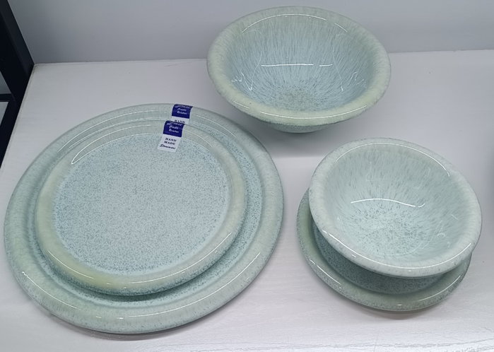 DKD Home Decor Bol de Gres Esmaltado Azul Celeste Jewel Green 25