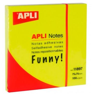 Apli Bloc Notas Adhesivas Funny Amarillo Fluorescente 75x75 mm Pack 12 Unidades Apli Bloc Notas Adhesivas Funny Amarillo Fluorescente 75x75 mm Pack 12 Unidades