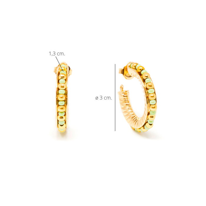 SHABAMA Pendientes Etiopía Verde 3 cm Oro Brillante, diseño exótico con cuentas en tonos dorados y verdes, para mujer SHABAMA Pendientes Etiopía Verde 3 cm Oro Brillante, diseño exótico con cuentas en tonos dorados y verdes, para mujer