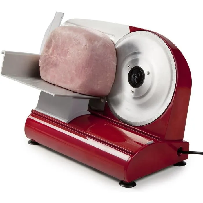 Domo DO522S Rebanadora eléctrica 200W, Hoja de Acero Inoxidable 22 cm, Ajuste Grosor 0-15mm, para Pan Queso Carne, Roja