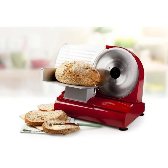 Domo DO522S Rebanadora eléctrica 200W, Hoja de Acero Inoxidable 22 cm, Ajuste Grosor 0-15mm, para Pan Queso Carne, Roja