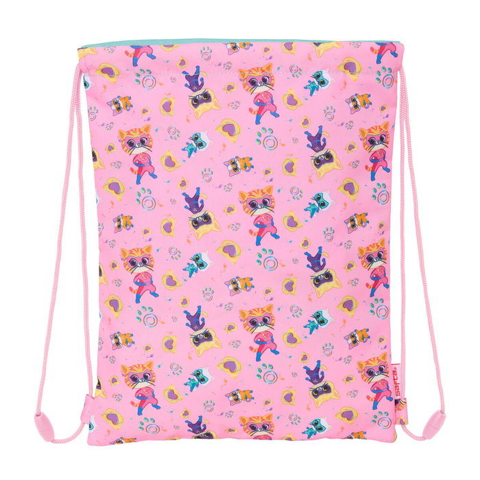Bolsa Mochila con Cuerdas SuperKitties Rosa Turquesa 26 x 34 x 1 cm