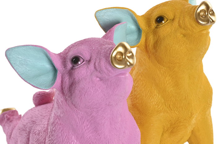 DKD Home Decor Figura de Cerdo en Resina Acabado Dorado (Surtido de 2 unidades)
