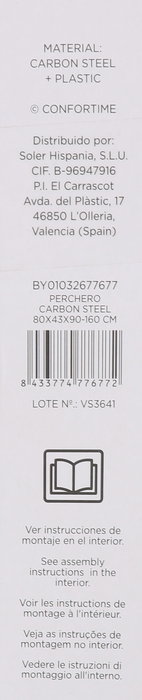 Confortime Perchero de Acero al Carbono, Dimensiones 80 x 43 x 90-160 cm, Ancho 13.3 cm, Alto 5.3 cm, Largo 76.5 cm, Peso 6.84 kg (6 Unidades)
