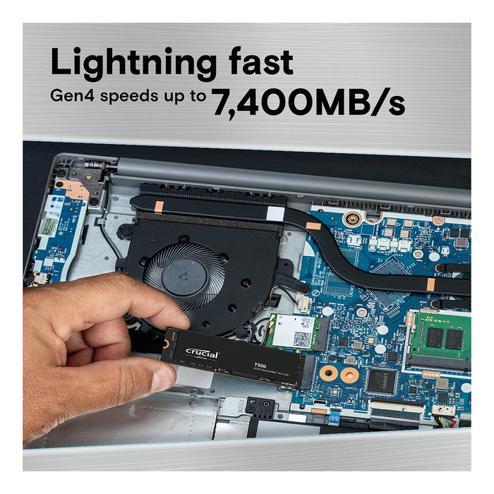 Crucial T500 Unidad de Estado Sólido SSD M.2 NVMe PCIe 4.0 x4 de 2 TB con Velocidad de Lectura de 7400 MB/s y Escritura de 7000 MB/s para PC y Ordenador Portátil
