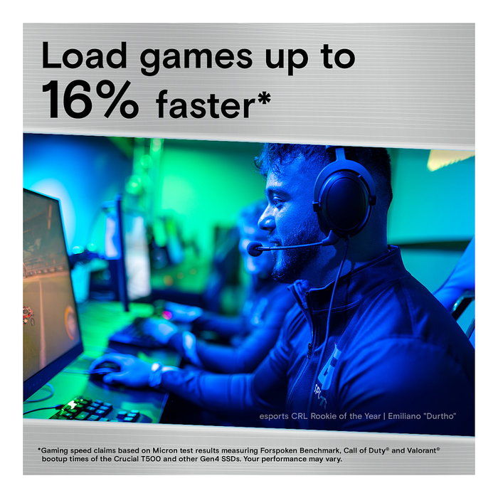 Crucial T500 Unidad de Estado Sólido SSD M.2 NVMe PCIe 4.0 x4 de 2 TB con Velocidad de Lectura de 7400 MB/s y Escritura de 7000 MB/s para PC y Ordenador Portátil
