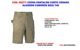 COFRA FINSTOCK Pantalón corto de verano de algodón Beige T48