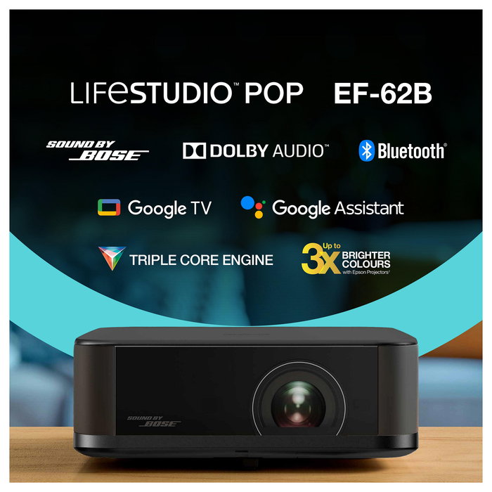 Epson EF-62B Proyector 3LCD Láser 4K HDR, 700 Lúmenes ANSI, 5000000:1, Wi-Fi/Bluetooth, Portátil, 1.6 kg, Negro - V11HB73140