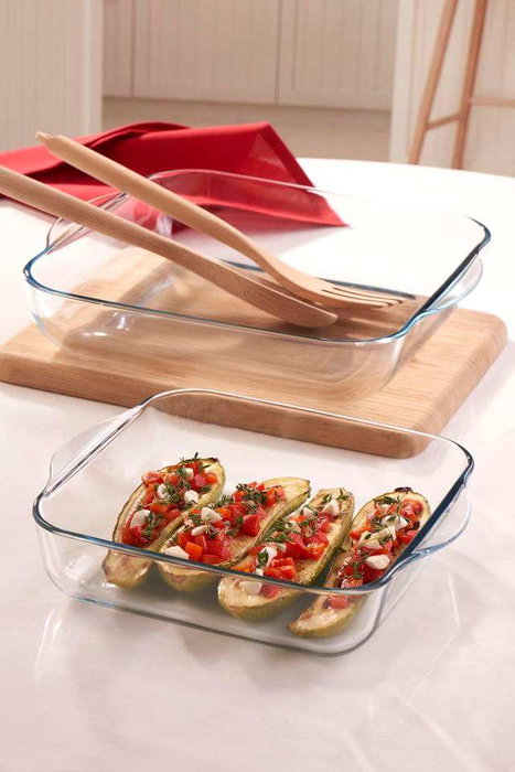 Hermia PB-159028 Juego de Platos de Vidrio Borosilicatado Transparente, Apto Lavavajillas, Microondas y Refrigerador