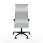 Sillón Albacete con mecanismo Sincro tapizada con Tela color Verde petróleo y malla color Blanco. Equipado con Base nailon negra, Brazos 1D y Ruedas 65 mm parqué