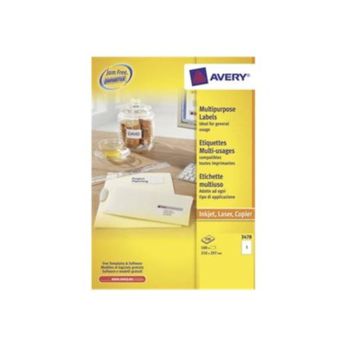 Avery Zweckform Etiquetas Adhesivas 210 x 297 mm Formato A4 para Impresión - Referencia 3478
