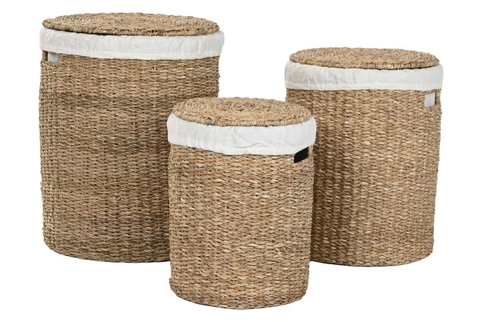 DKD Home Decor Cesta Tropical Set de 3 Natural Blanco