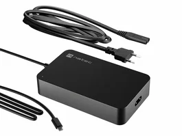 Natec Grayling Cargador 90W USB-C para Portátil, Adaptador de Corriente Interior 5-20V, Negro, Protección Sobreintensidad/Sobrecarga/Cortocircuito