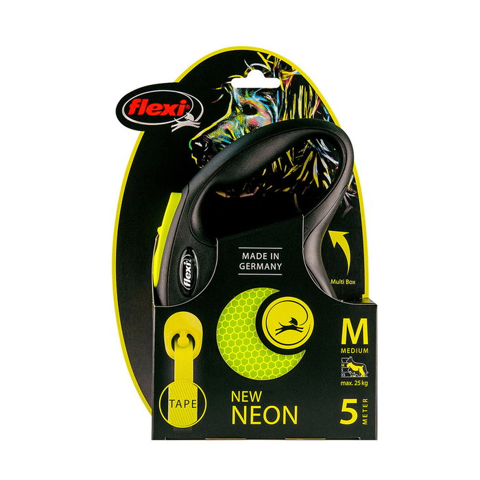 Flexi New Neon Amarillo con Cinta de 5m Talla M hasta 25kg Flexi New Neon Amarillo con Cinta de 5m Talla M hasta 25kg