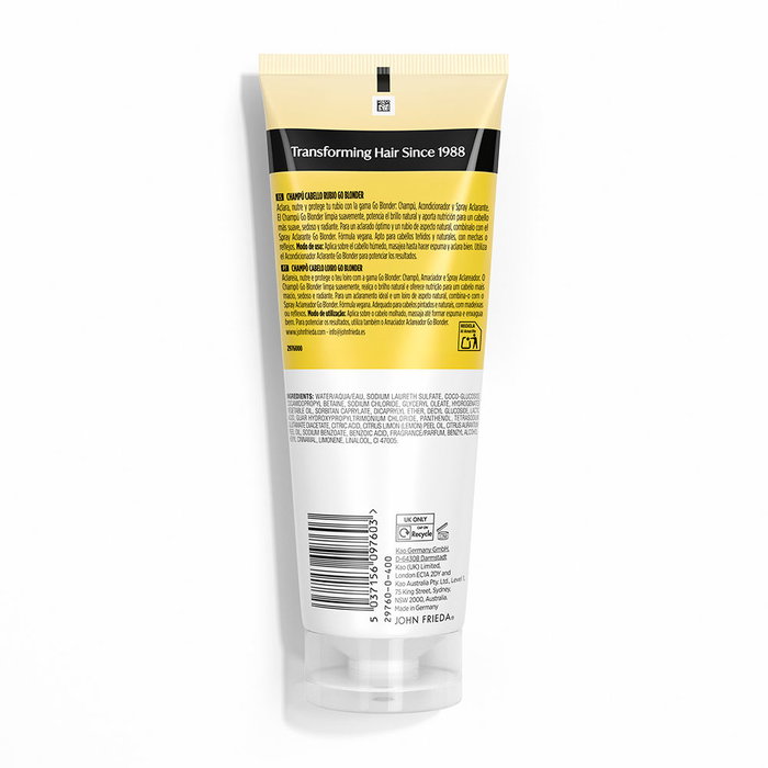 John Frieda GO BLONDER Champú Aclarante Progresivo para Cabello Rubio Natural o Teñido - 250 ml John Frieda GO BLONDER Champú Aclarante Progresivo para Cabello Rubio Natural o Teñido - 250 ml