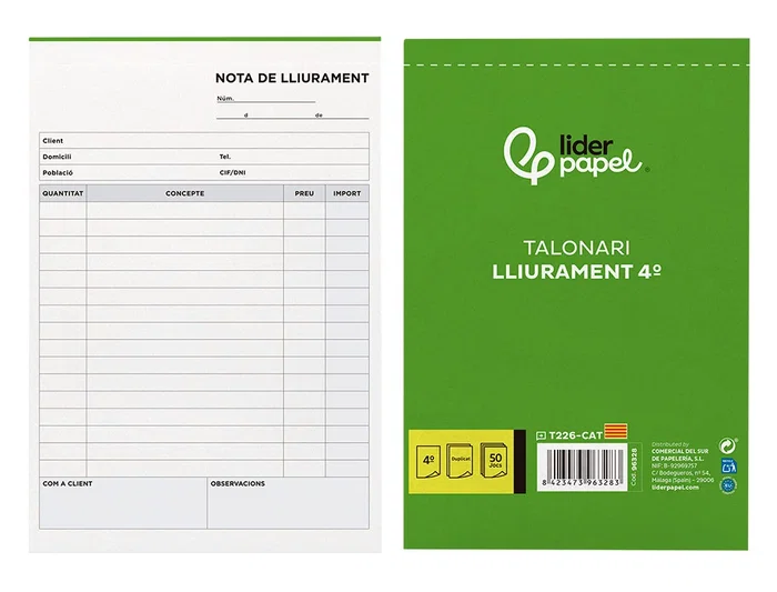 Liderpapel T226 Talonario Entregas Original y Copia, Tamaño Cuarto (144 x 210 mm), Texto en Catalán Liderpapel T226 Talonario Entregas Original y Copia, Tamaño Cuarto (144 x 210 mm), Texto en Catalán