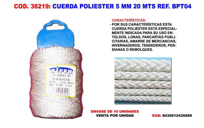 Cuerda de poliéster 5 mm 20 mts BPT04 Cuerda de poliéster 5 mm 20 mts BPT04