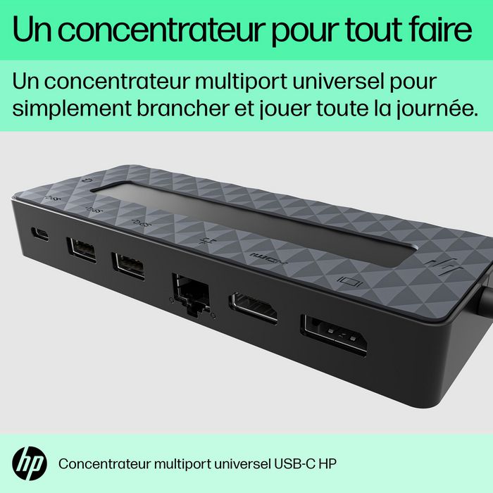 HP Hub USB-C Universal Multiport, 7 Puertos, Doble Pantalla 4K HDMI y DisplayPort, Conexión para PC USB-C