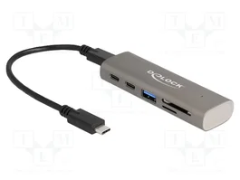 DeLOCK Hub USB 64236 con 3 puertos y lector de tarjetas SD/Micro SD Gris