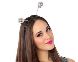 Atosa Diadema Negra con Bolas Plateadas de Disco para Fiesta Espacial