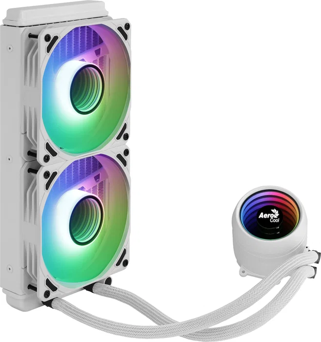 Aerocool Kit de Refrigeración Líquida CPU AIO Mirage L240 Infinity Mirror RGB Blanco - 240mm con 2 Ventiladores ARGB, Bomba Silenciosa, Compatible con Sockets Intel y AMD