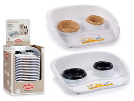 Stefanplast Comedero Doble Beige y Antracita Plástico 34 x 11 x 46.5 cm (Set de 24)