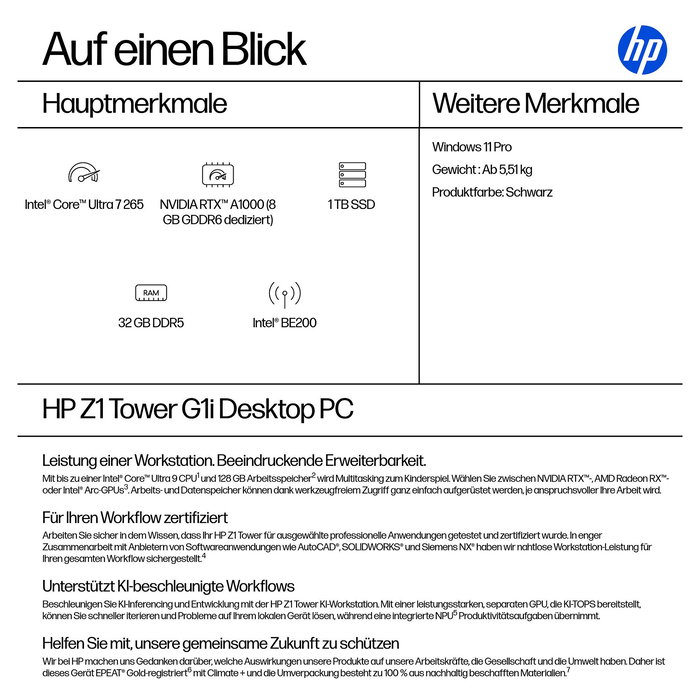 HP Z1 TWR G1i Ultra7 265 vPro 32GB RAM 1TB SSD W11p